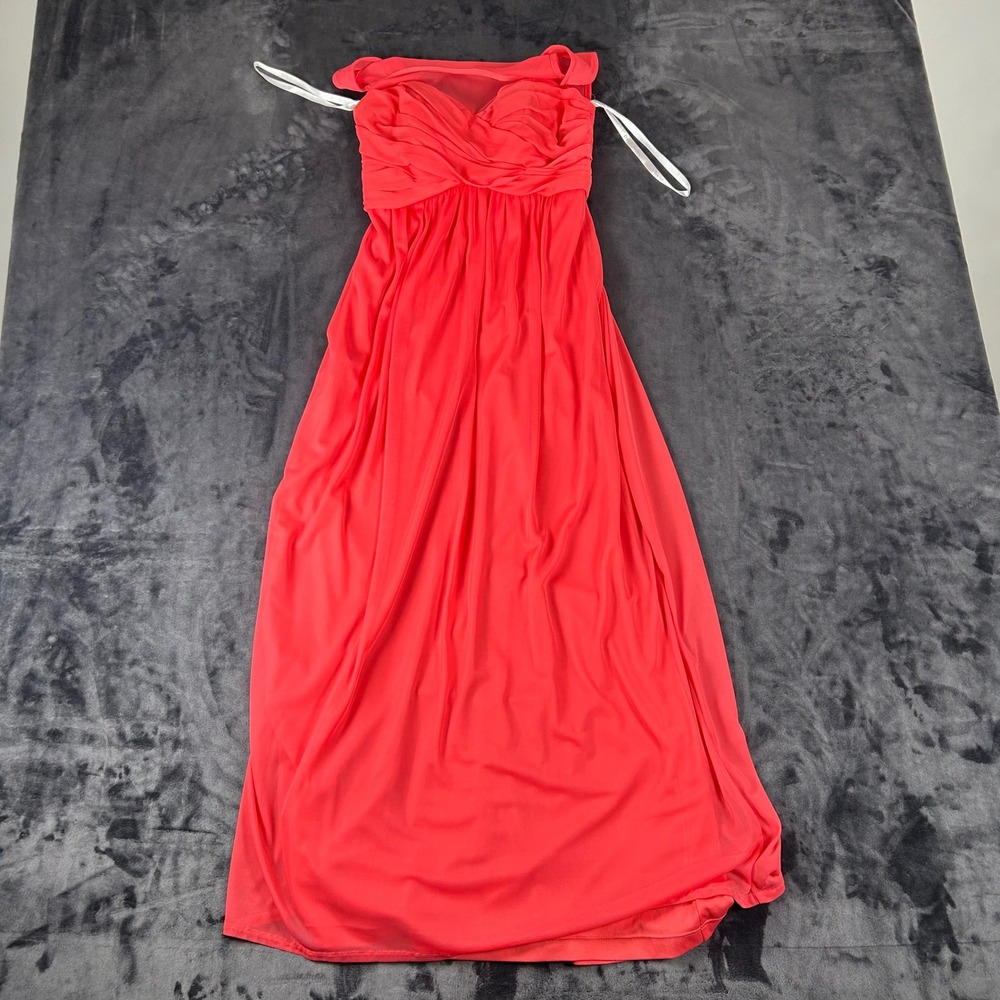 David's Bridal Formal Gown Women 2 Coral Pink Pleated Ruched Empire Waist Maxi